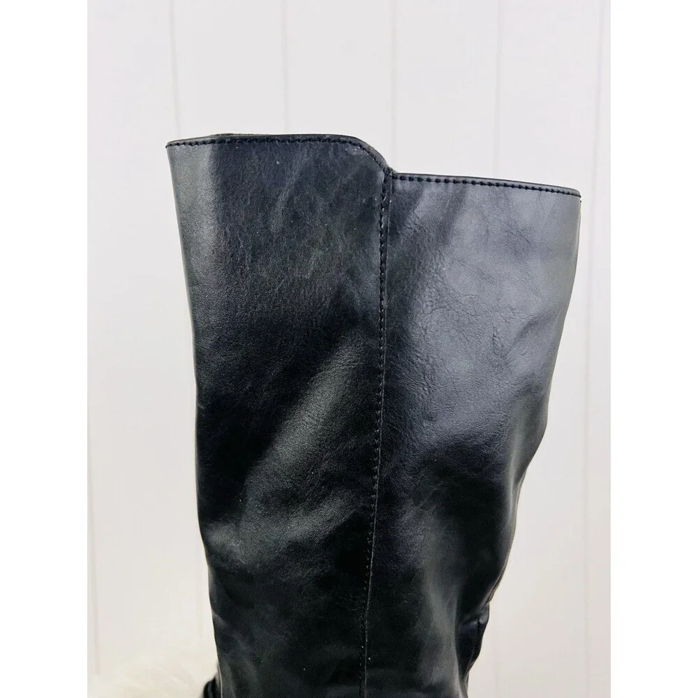 Style & Co Lolah Black Vegan Leather Riding Boots Tall Knee High Moto Goth 8M